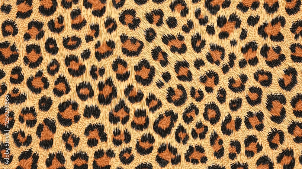 A close-up view of a leopard print pattern featuring a tan background with dark brown and black spots. A close-up view of a leopard print pattern featuring a tan background with dark brown and black spots.