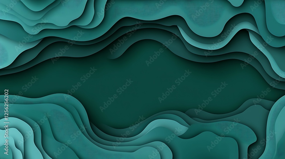 Fototapeta premium Teal paper cut waves background
