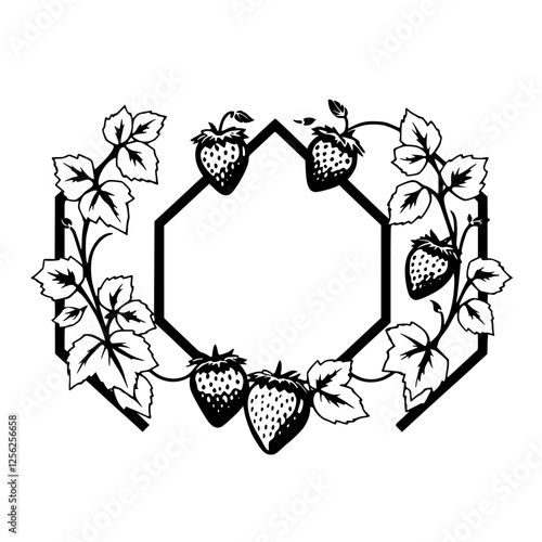 Strawberry Frame in black and white, geometric with an open center.