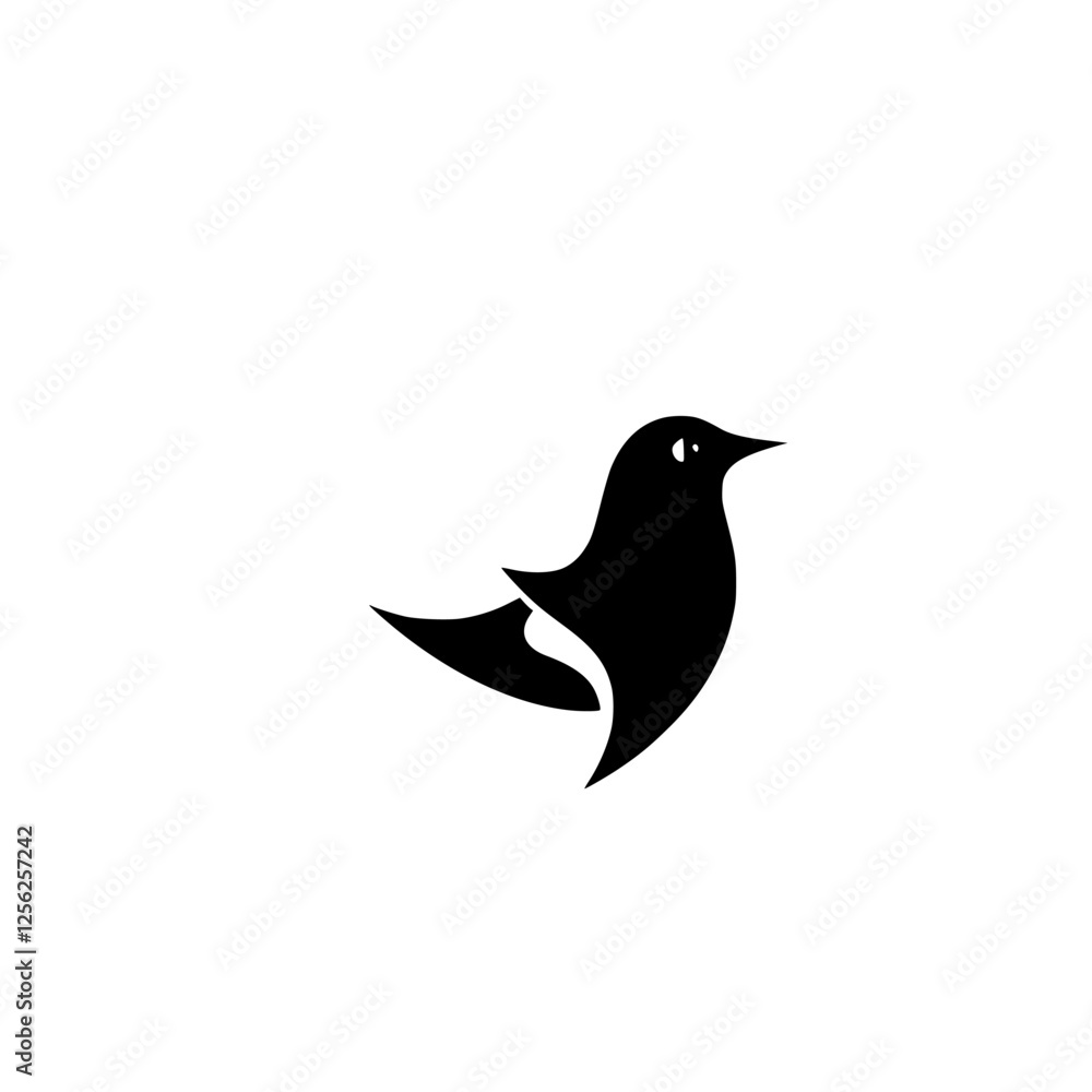 Obraz premium Minimalist Black Bird Silhouette on White Background: A Study in Contrast