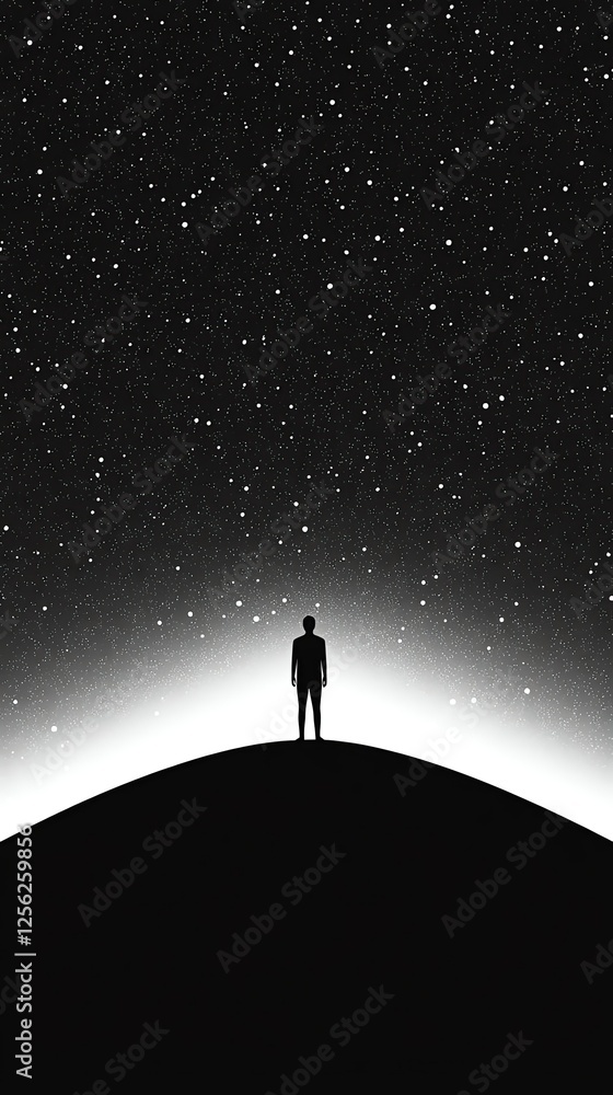 Fototapeta premium Quiet Strength Embracing Introversion Silhouette under a starry night sky.