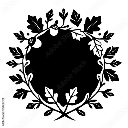"Black and White Acorn Wreath, a Vector Illustration"