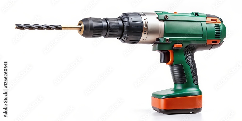 Cordless Drill with Drill Bit on White Background Cordless Drill with Drill Bit on White Background