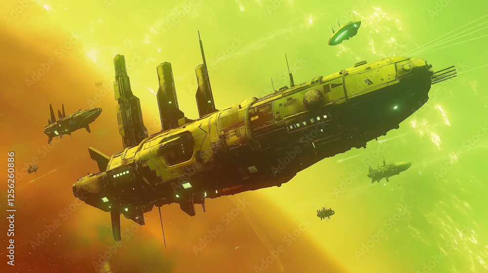 Naklejka premium A Futuristic Vision of Space Exploration – Next-Generation Spacecraft, Extraterrestrial Worlds, and the Future of Humanity Beyond Earth