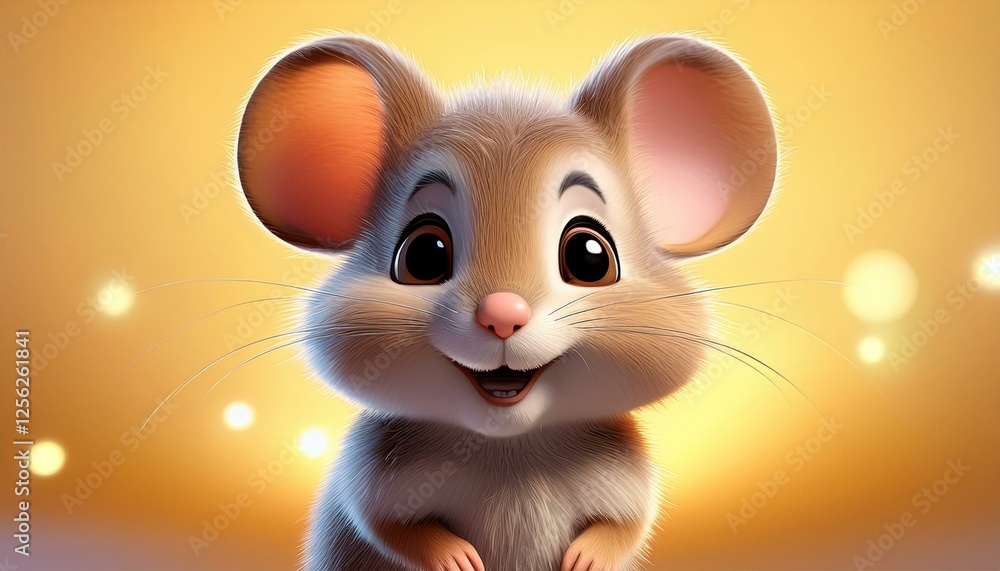 Fototapeta premium Süße kleine Maus, gelber Hintergrund