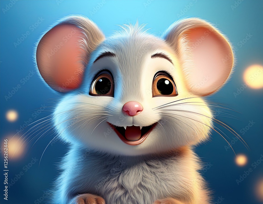 Obraz premium Kleine süße Maus, blauer Hintergrund