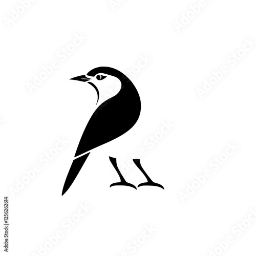 Silhouette of a black and white bird isolated on a white background, clean modern design.