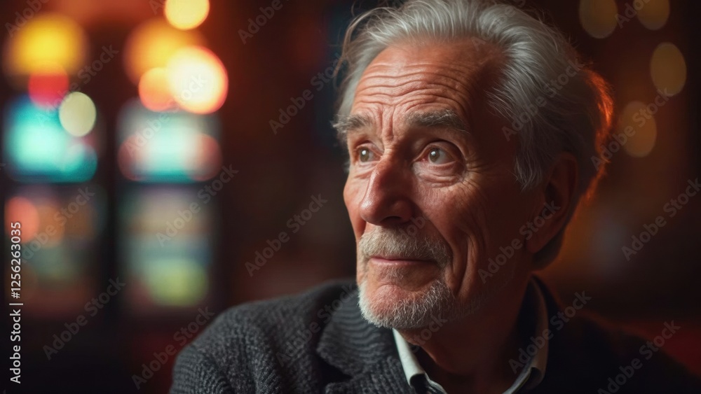 An Elderly Man is Lost in Thought, Gazing Away From the Camera An Elderly Man is Lost in Thought, Gazing Away From the Camera