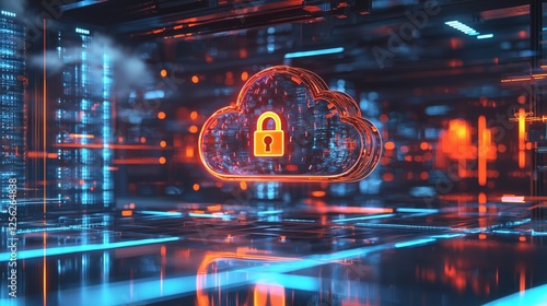 Secure data transparent crystal cloud icon surrounded by vibrant digital elements enhancing data protection concepts