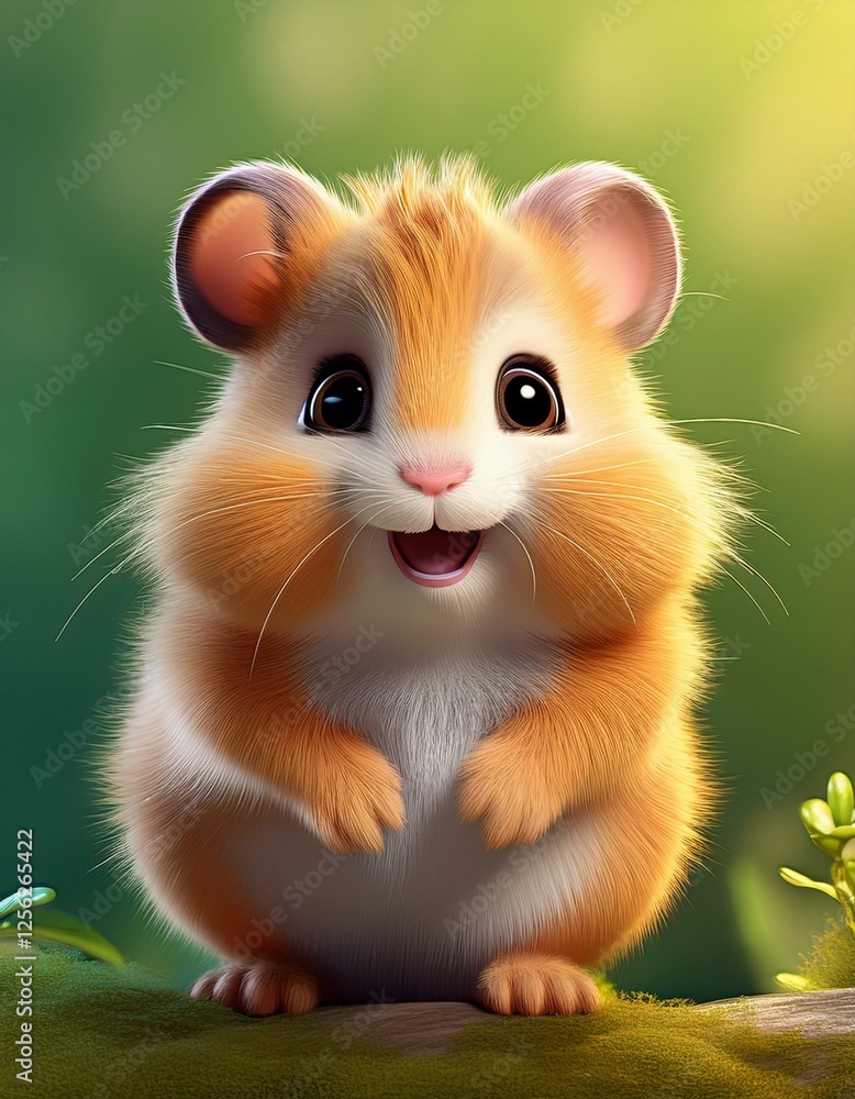 Niedlicher kleiner Hamster, grüner Hintergrund Niedlicher kleiner Hamster, grüner Hintergrund