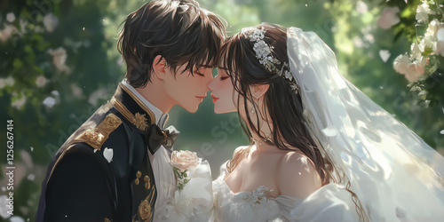 An anime-style bride and groom