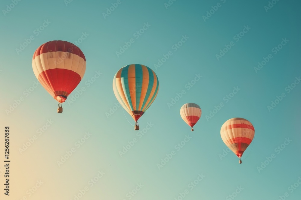 Naklejka premium freedom and beauty of hot air balloons adrift in the clear blue sky, symbolizing adventure and exploration