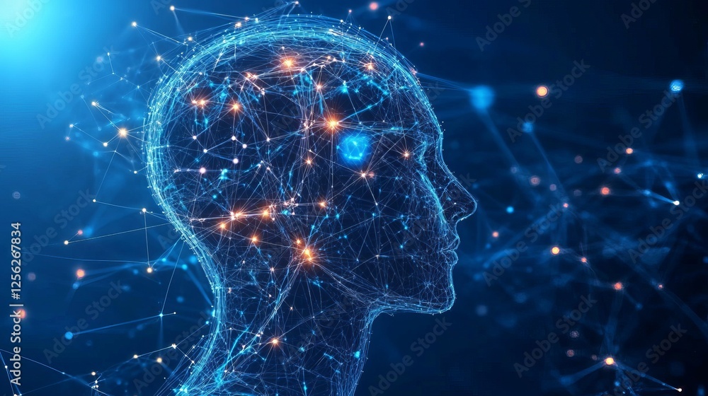 A blue background shows a network of connections, illustrating artificial intelligence and big data. A blue background shows a network of connections, illustrating artificial intelligence and big data.