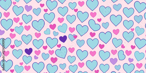 Wallpaper Mural Seamless heart pattern with blue and pink hearts on a pastel background Torontodigital.ca