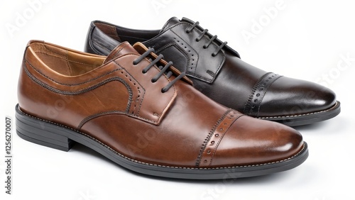 Brown and Black Leather Oxford Shoes on White Background photo