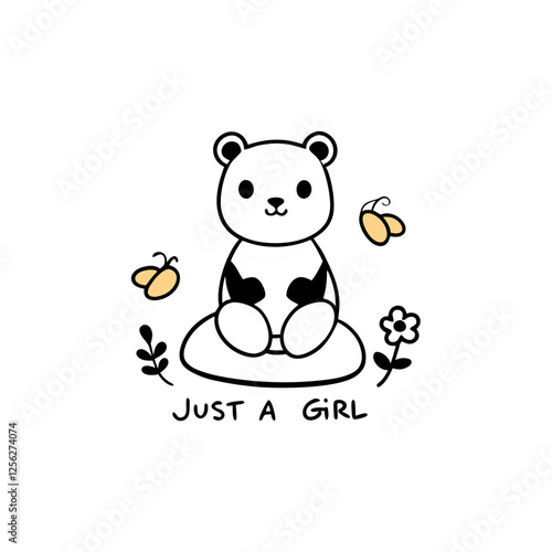 style bear with a gentle smile, sitting on a rock with honey.