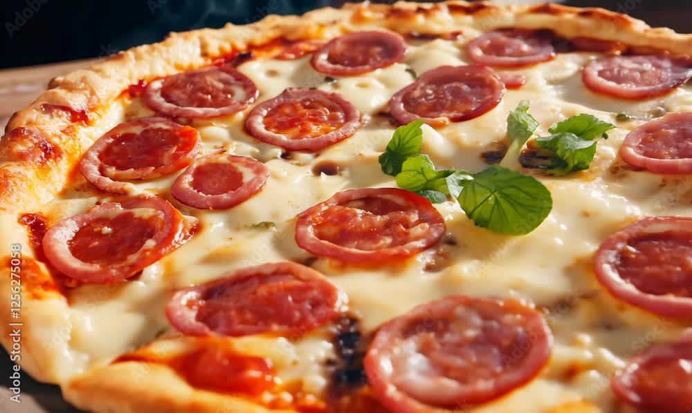 sizzling close up of a delicious pepperoni pizza sizzling close up of a delicious pepperoni pizza