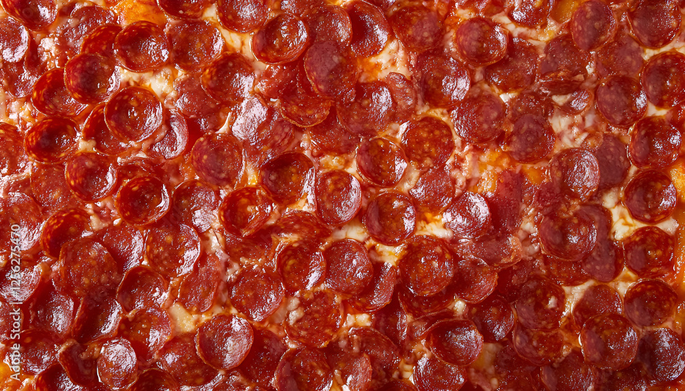 Tasty pepperoni pizza as background, top view Tasty pepperoni pizza as background, top view
