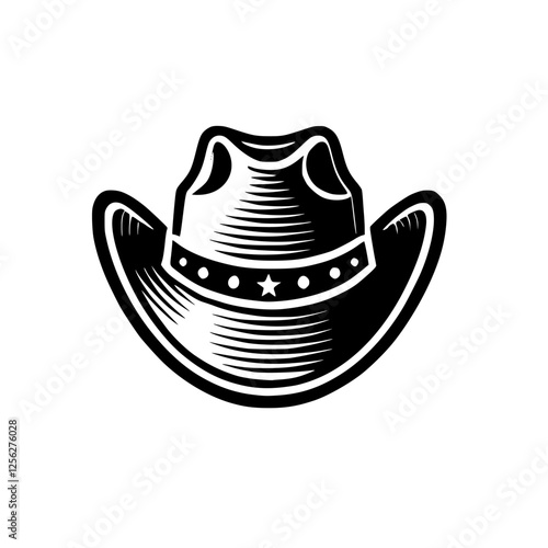Silhouette of a cowboy hat in black and white with white background. Illustration.