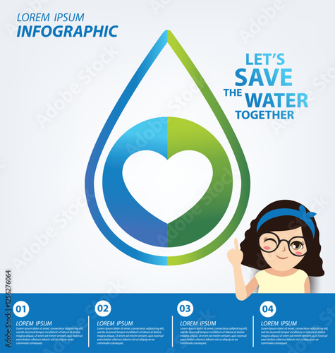 Save water concept. Infographic template. Vector illustration.