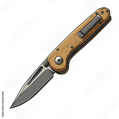 Foldable or folding pocket knife pocketknife flat vector illustration isolated on a white background