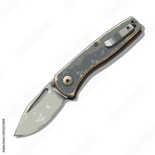 Foldable or folding pocket knife pocketknife flat vector illustration isolated on a white background