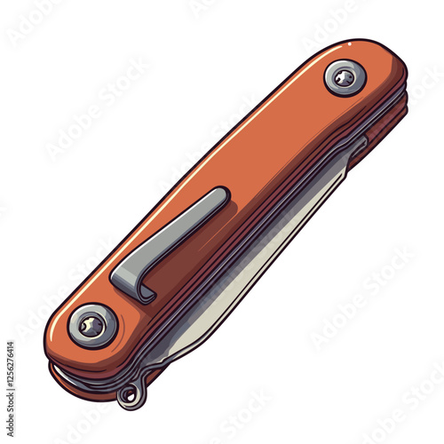 Foldable or folding pocket knife pocketknife flat vector illustration isolated on a white background