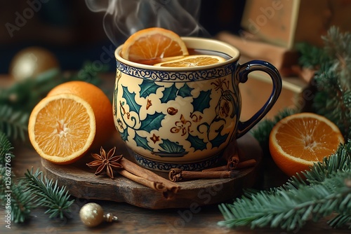 Wallpaper Mural Steaming mug of spiced orange tea with cinnamon and star anise, surrounded by oranges and pine. Torontodigital.ca