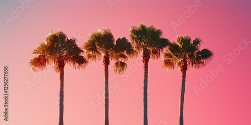 palm trees at sunset, Palm tress on pink background.