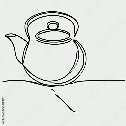 Minimalist One Line Teapot Illustration on Grey Background