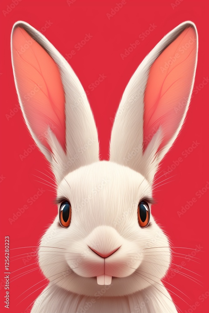 Obraz premium Adorable white rabbit posing on a vibrant red background