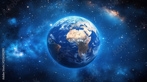 Fototapeta Naklejka Na Ścianę i Meble -  View of Earth from space with Africa visible and stars shining brightly above