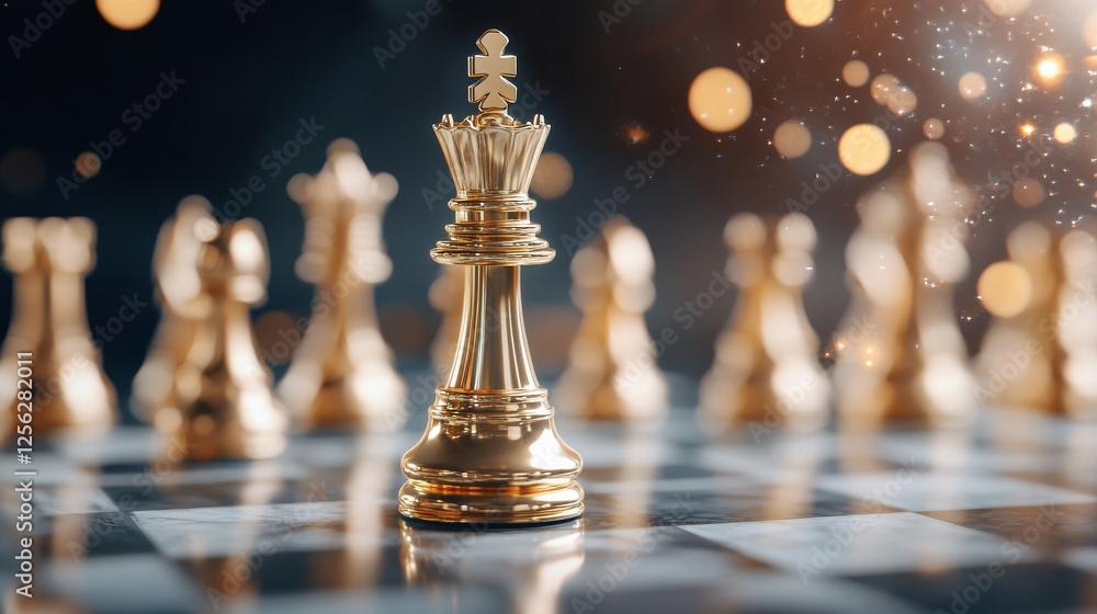 The gold-plated chess set is elegantly arranged on a luxurious marble table. Presentation of the strategic business concept. The gold-plated chess set is elegantly arranged on a luxurious marble table. Presentation of the strategic business concept.
