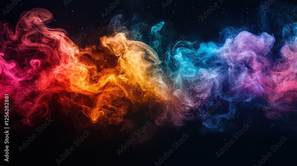 A vibrant swirl of colorful smoke against a dark background. A vibrant swirl of colorful smoke against a dark background.