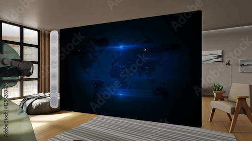 Animation of the world map on the screen in the room