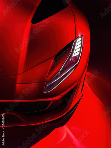 car, front face only, studio shot, high-contrast, smooth glossy red exterior Generative AI	