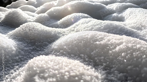 Stunning closeup of sunlit snowdrifts.  Textured, glistening surface ideal for winter, nature, or weatherrelated projects.  Evokes feelings of serenity and cold. Perfect for websites, blogs, or print. photo