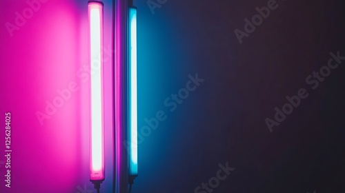 Pink blue neon lights wall background