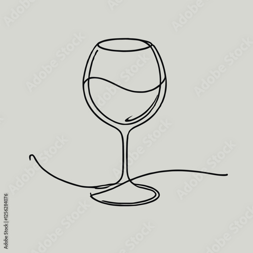 Elegant One Line Wine Glass Illustration Reflecting Minimalistic Art Trends