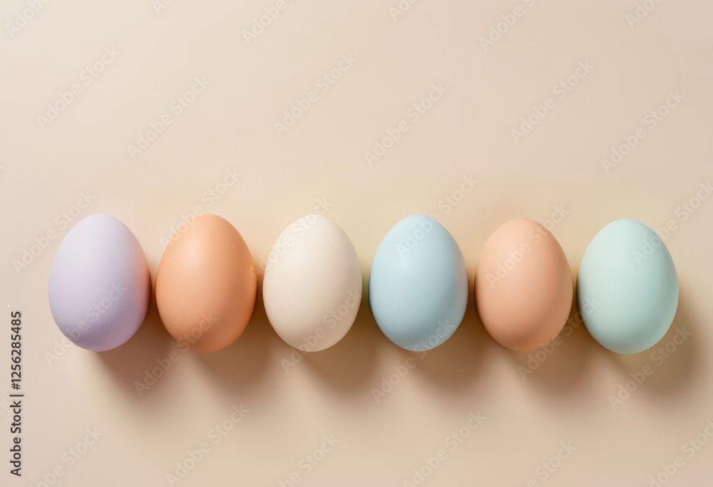 Pastel-colored eggs on beige background. Pastel-colored eggs on beige background.