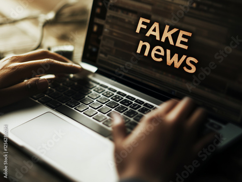 Fake News inscrit sur un écran d'ordinateur portable photo