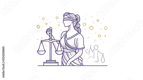 Justice scales, blindfolded figure, abstract background, legal concept, stock photo photo