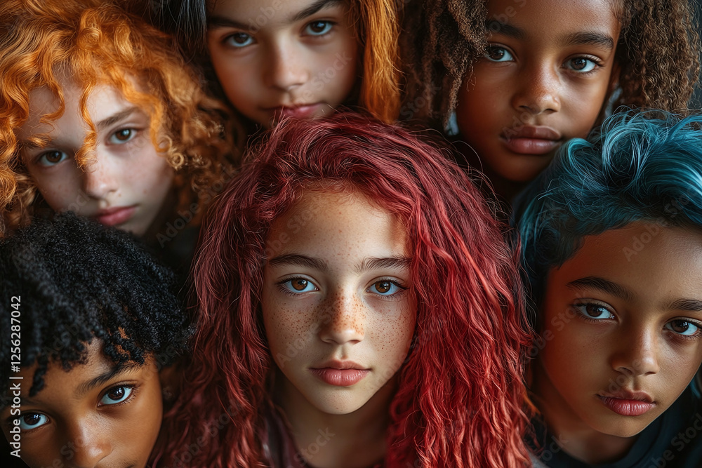 Multicultural diversity and youthful unity in portrait of young individual children Multicultural diversity and youthful unity in portrait of young individual children