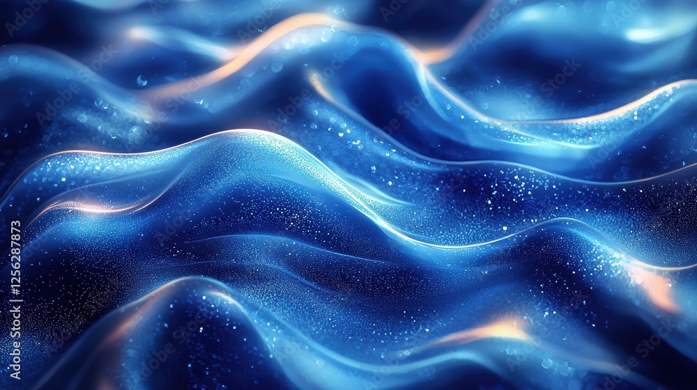 Abstract representation of flowing waves in blue tones with shimmering effects. Abstract representation of flowing waves in blue tones with shimmering effects.