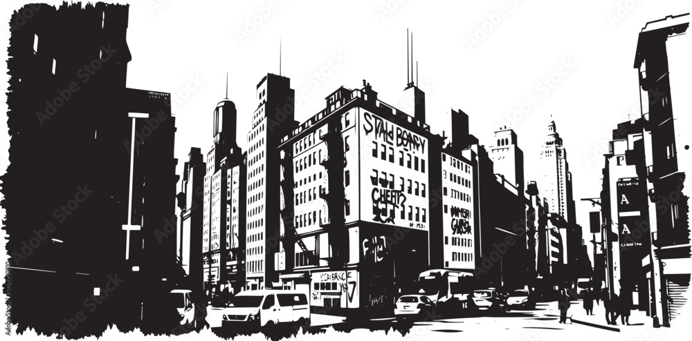 Obraz premium City landscape. Line urban backdrop. Different buildings on street, outline cityscape hand sketch, flat houses. Hand drawn vector illustration