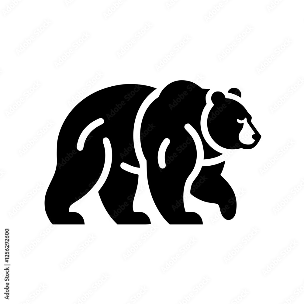 Obraz premium Minimalist black and white silhouette of a bear with a clean, modern design.