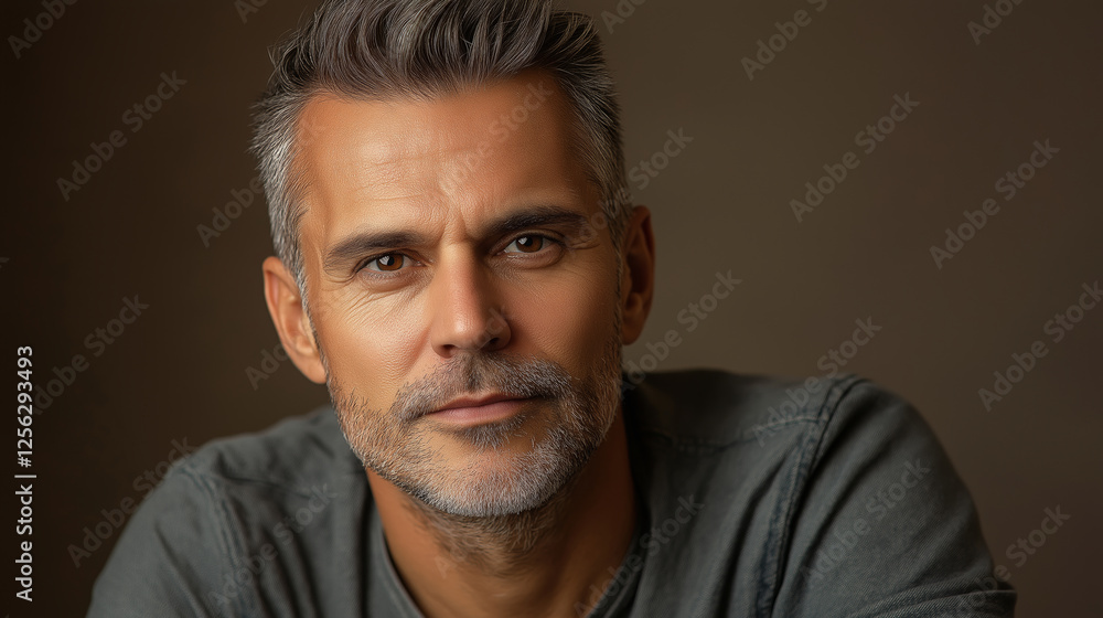 Portrait of adult middle aged man with grey hair on dark studio background. Unique characters photography concept Portrait of adult middle aged man with grey hair on dark studio background. Unique characters photography concept