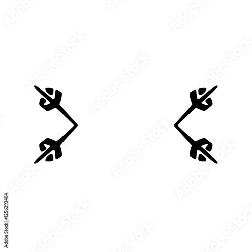 Symmetrical Black Abstract Arrows on White Background.