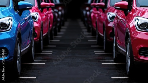 Wallpaper Mural Rows of new cars in a lot, ready for sale; transportation industry Torontodigital.ca