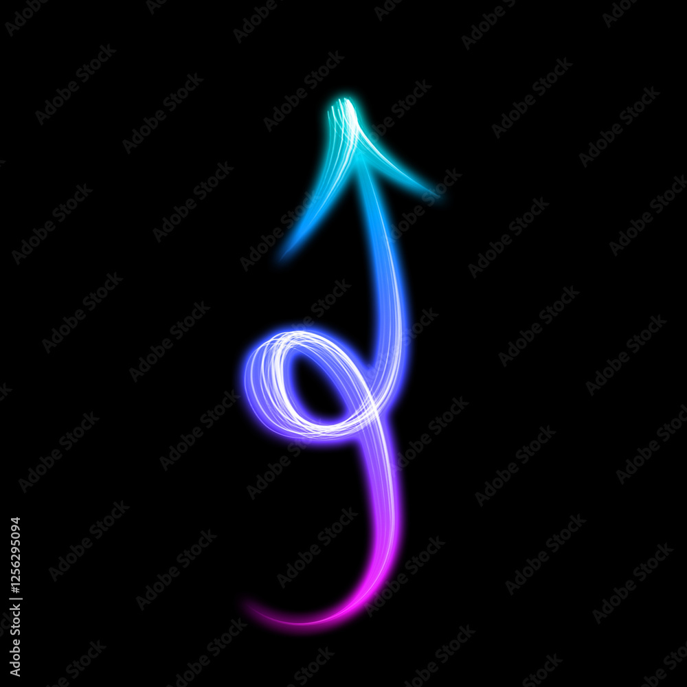Obraz premium One bright neon arrow on black background